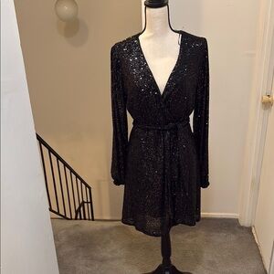 Elegant Black Sequin Wrap Dress